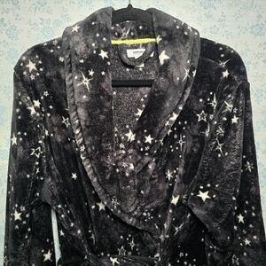 Sonoma Knee Length Black Starry Plush Robe